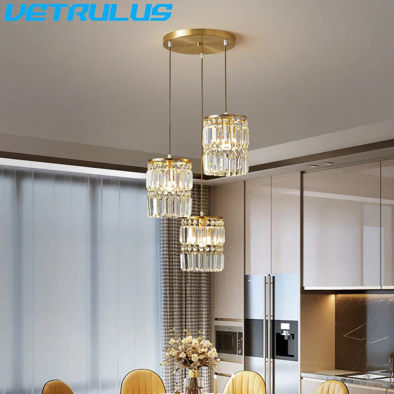 ثريا LED نحاسية كريستالية من DecorBites™ مصباح سقف فاخر حديث