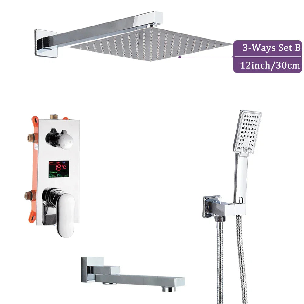DecorBites™ 16" Big Rainfall Shower Faucet with Digital Display and Single Lever Temperature Control