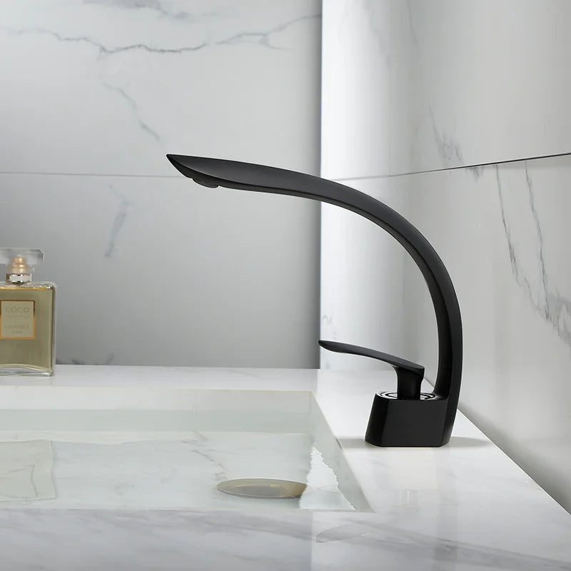 DecorBites™ Brushed Gold Basin Faucet: Single Handle Waterfall Mixer Tap for Bathroom