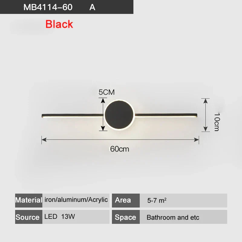 مصابيح حائط LED من DecorBites™ - قاعدة من الحديد والألومنيوم الأبيض/الأسود، غطاء من الأكريليك، مصابيح مرآة