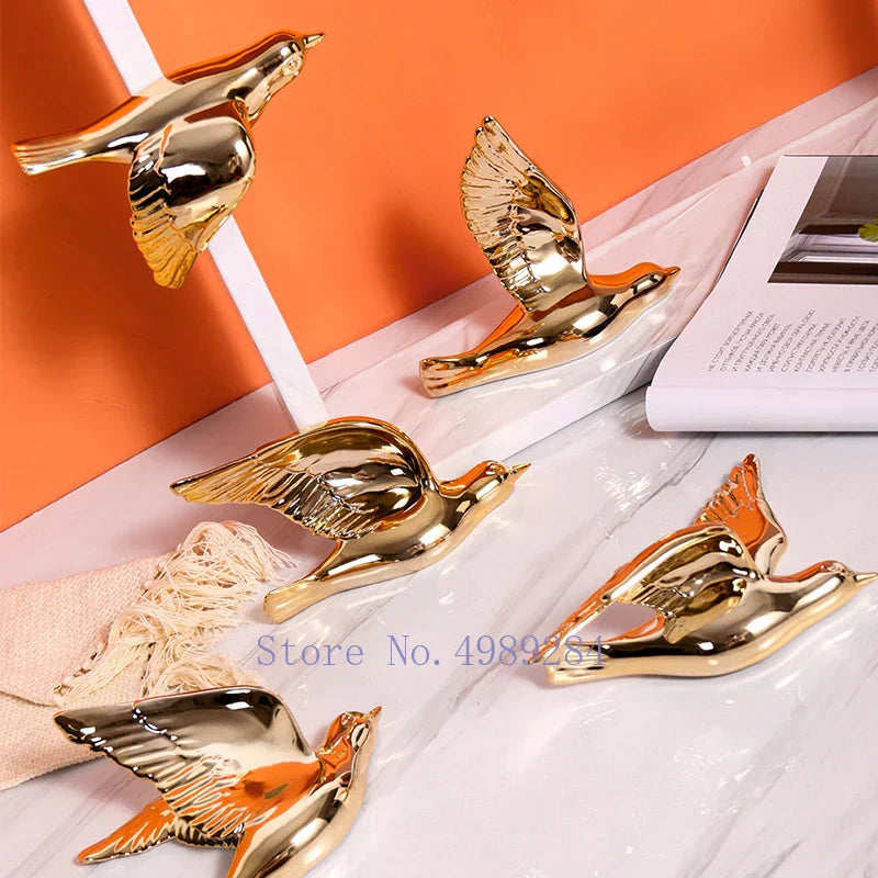 DecorBites™ ديكور حائط عصري ذهبي على شكل طائر إكسسوار حمام