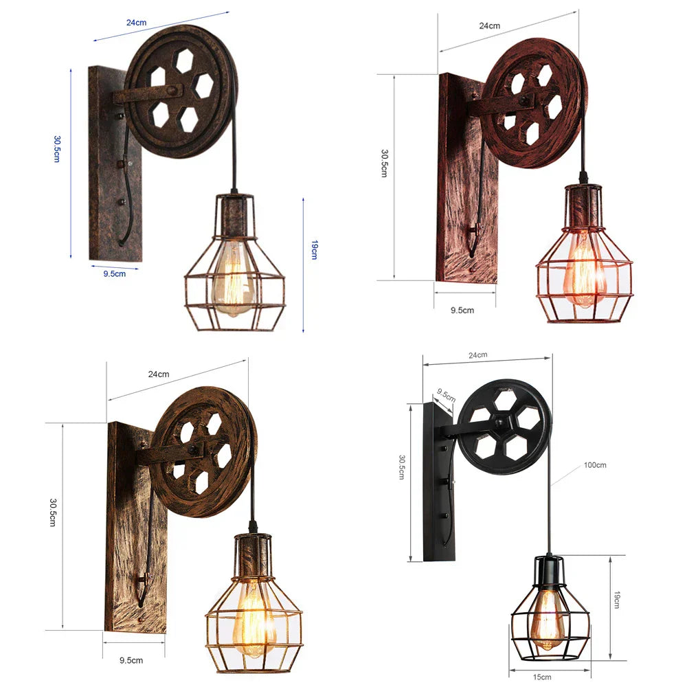 DecorBites™ مصباح حائط صناعي ببكرة، حامل إضاءة جداري قابل للتعديل للمقهى والبار في العلية