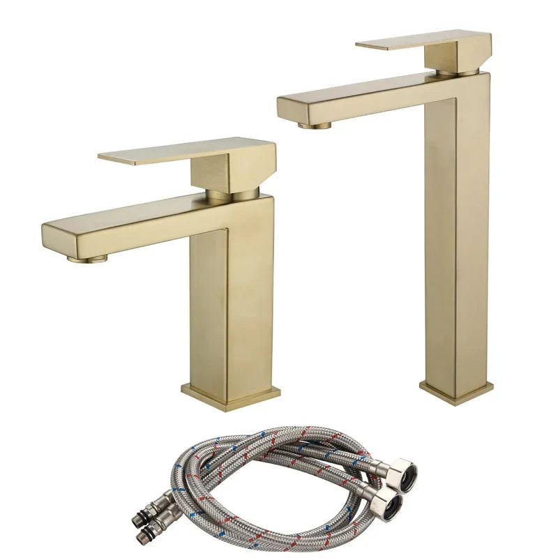 DecorBites™ Gold Stainless Steel Basin Faucet Deck Mounted Hot Cold Water Mixer