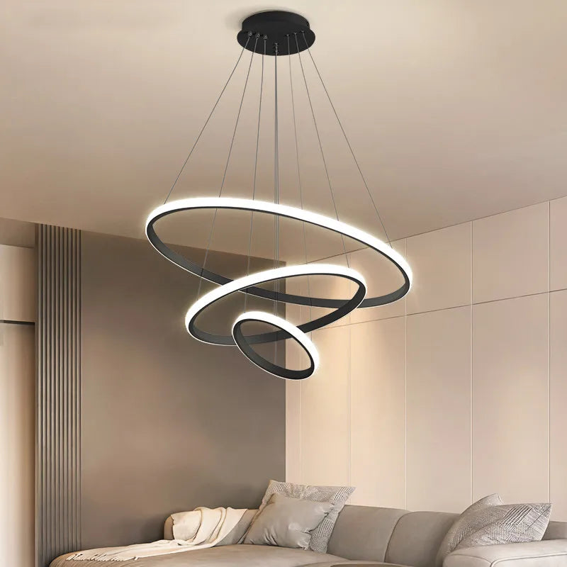 DecorBites™ Black Ring LED Pendant Chandelier for Living Room, Dining Room, Kitchen