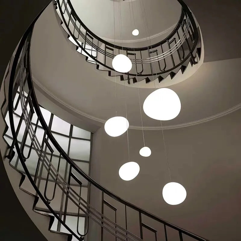 DecorBites™ Gregg Glass Suspension Light - White LED Cobblestone Pendant for Villa Staircase & Shop