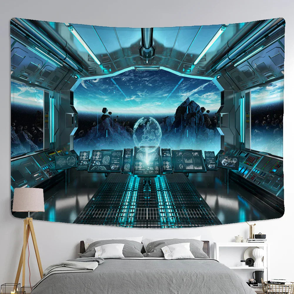 DecorBites™ نسيج جداري بتصميم كواكب ومخلوقات فضائية وطبق طائر للمنزل