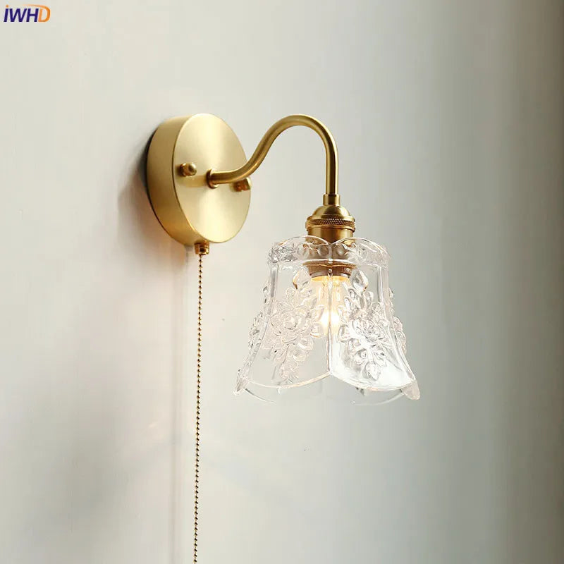 DecorBites™ Glass LED Bathroom Mirror Light Pull Chain Copper Wall Sconce