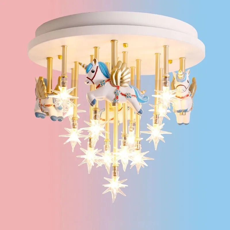 مصباح سقف بتصميم حصان ورقي من ريزن للأطفال من DecorBites™ - مصباح غرفة نوم LED أزرق وردي