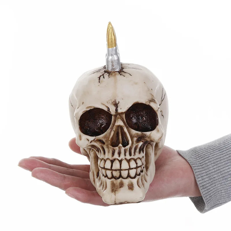 DecorBites™ 15cm Resin Skull Head Bullet Handicraft Decor Statue Halloween Props