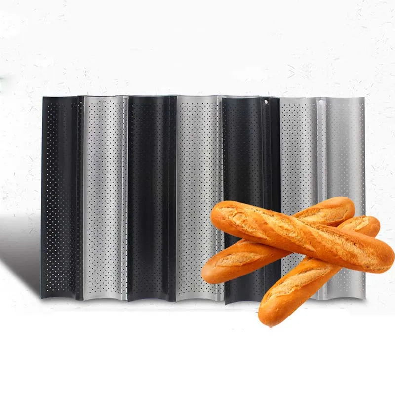 DecorBites™ Wave Bread Pan for Baking French Baguettes - 4 Groove Non-Stick Cake Tray