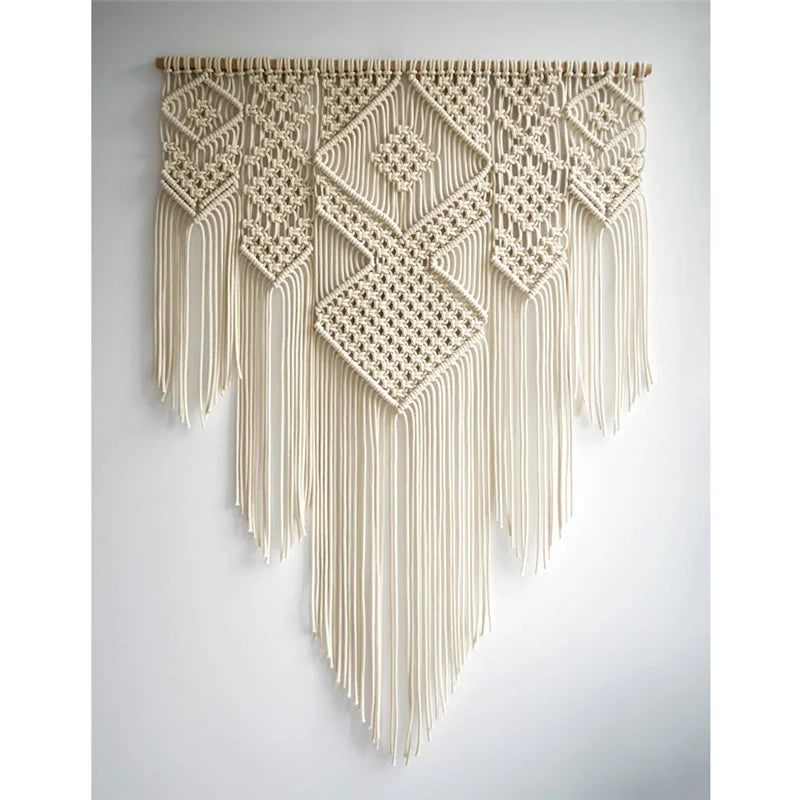 Tapisserie macramé grand format tissée à la main DecorBites™ avec pompons