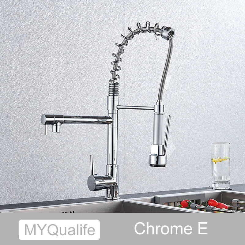 DecorBites™ Black Brass Kitchen Faucet with Dual Spout, 360 Rotation, Deck Mounted
