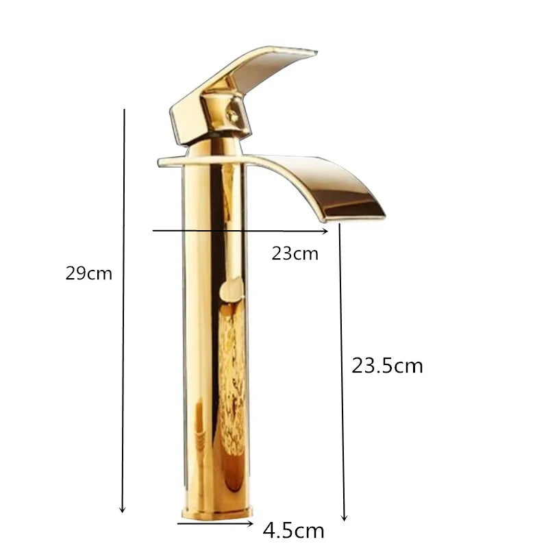Robinet mitigeur d'évier DecorBites™ cascade doré et blanc pour salle de bain, eau chaude et froide