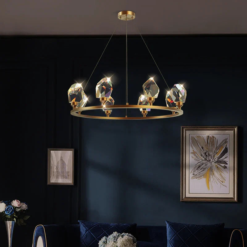 DecorBites™ Crystal Copper Round Chandelier: Elegant LED Suspension Lamp for Dinning Room