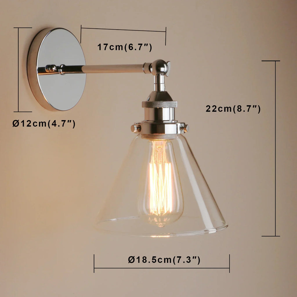DecorBites™ Funnel Glass Shade Wall Sconce Light Fixture - Modern Metal Lamp for Bedroom, Bathroom
