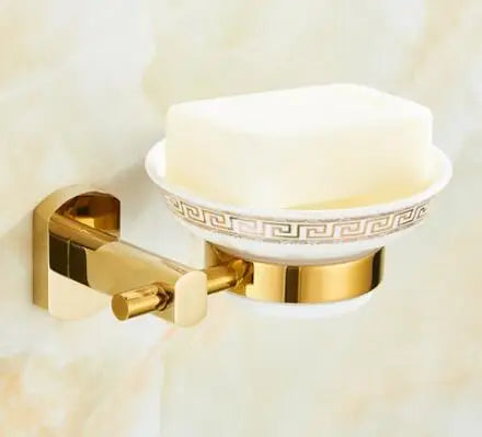 DecorBites™ طقم إكسسوارات حمام نحاسي ذهبي: رف مناشف، حامل ورق تواليت، حامل فرشاة تواليت، علاقة مناشف، خطافات
