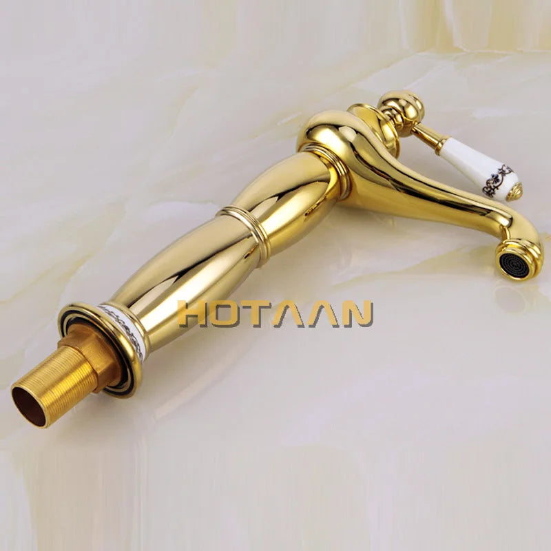 صنبور حوض DecorBites™ ذهبي اللون بمقبض واحد وصنابير سيراميك