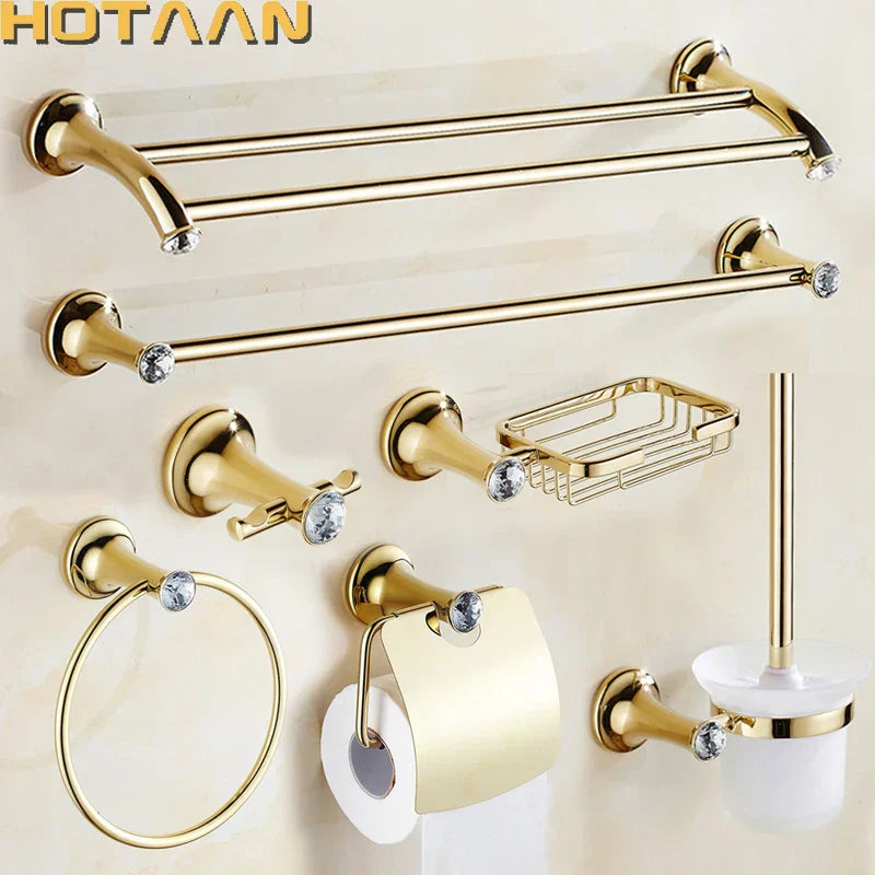 DecorBites™ طقم أدوات حمام ذهبية: رف مناشف، حامل ورق تواليت، قضيب مناشف، خطاف