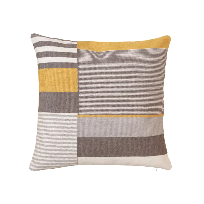 DecorBites™ Geometric Embroidery Pillow Cover 45x45cm/30x50cm Yellow Pink Abstract Design