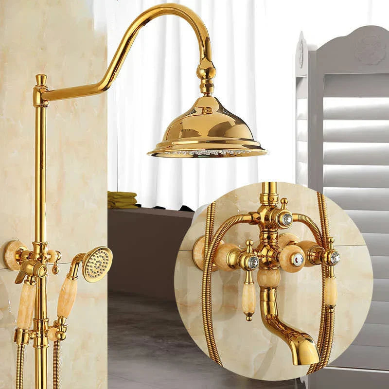 طقم دش حمام DecorBites™ نحاسي ذهبي جاد، صنبور دش مطري يدوي يثبت على الحائط