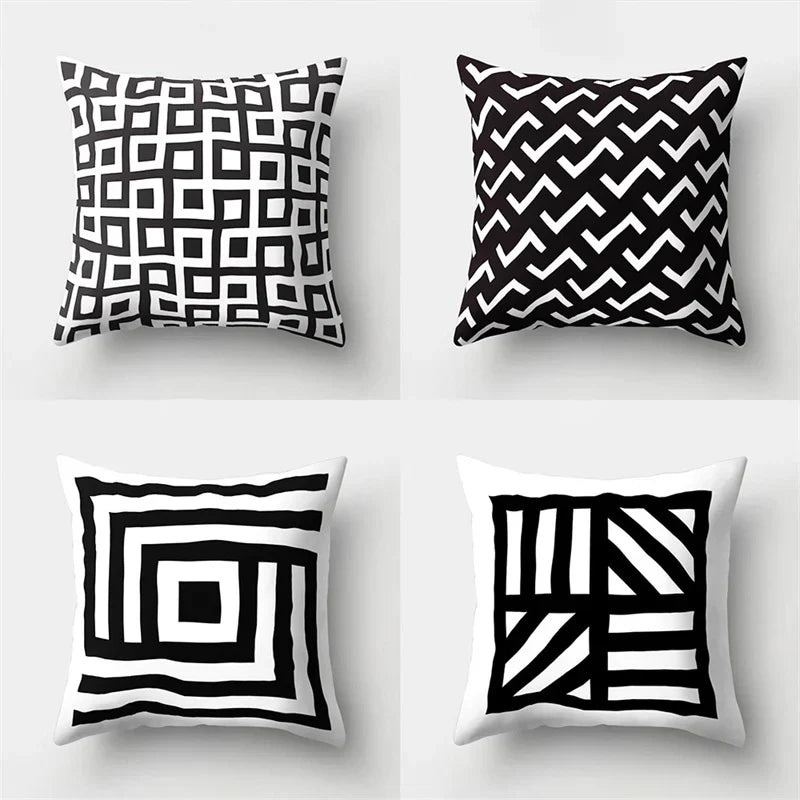 DecorBites™ Geometric Star Print Pillow Cover for Home Decor - Black & White Square Texture