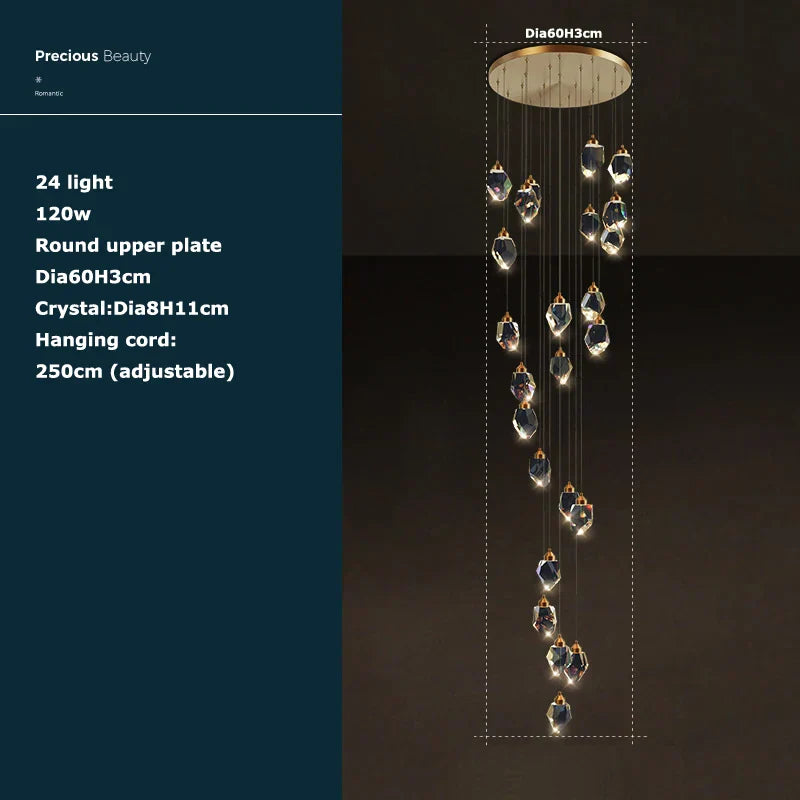 DecorBites™ Crystal Stone Copper Chandelier - LED Postmodern 2025 Lighting for Staircase