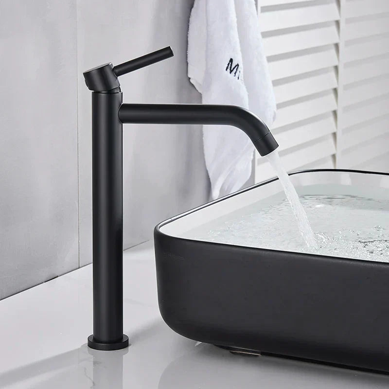 DecorBites™ Black Deck Mounted Basin Mixer Tap | Hot Cold Water Faucet for Bathroom Basin