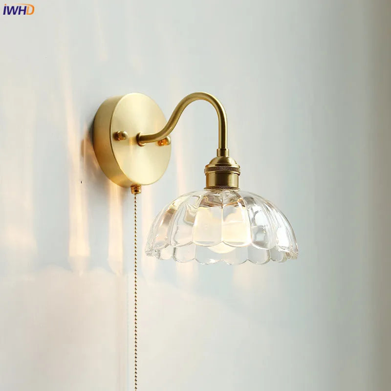أضواء جدارية زجاجية ونحاسية LED DecorBites™ مع مفتاح بسلسلة سحب لمرآة غرفة نوم المنزل والحمام
