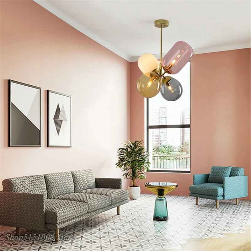Nordic Balloon Glass Pendant Light in Pink, Gray, or White