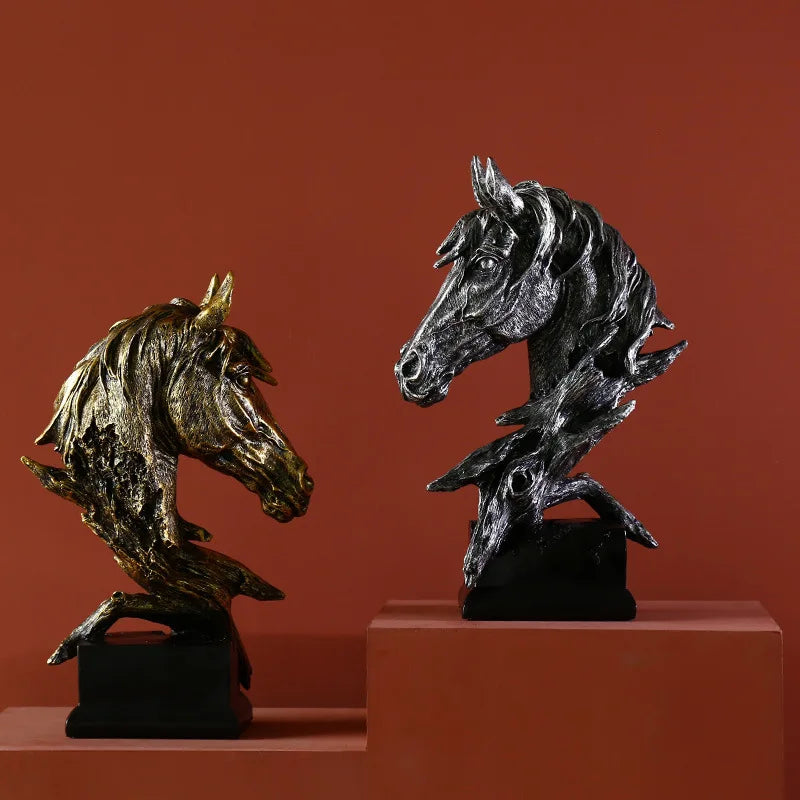 DecorBites™ Country Resin Horsehead Figurine: Creative Animal Statue for Modern Home & Office Decor