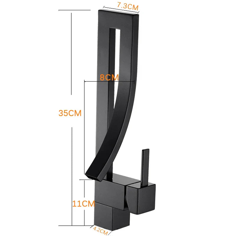 DecorBites™ Black Brass Waterfall Basin Faucet with Single Handle Mixer Tap