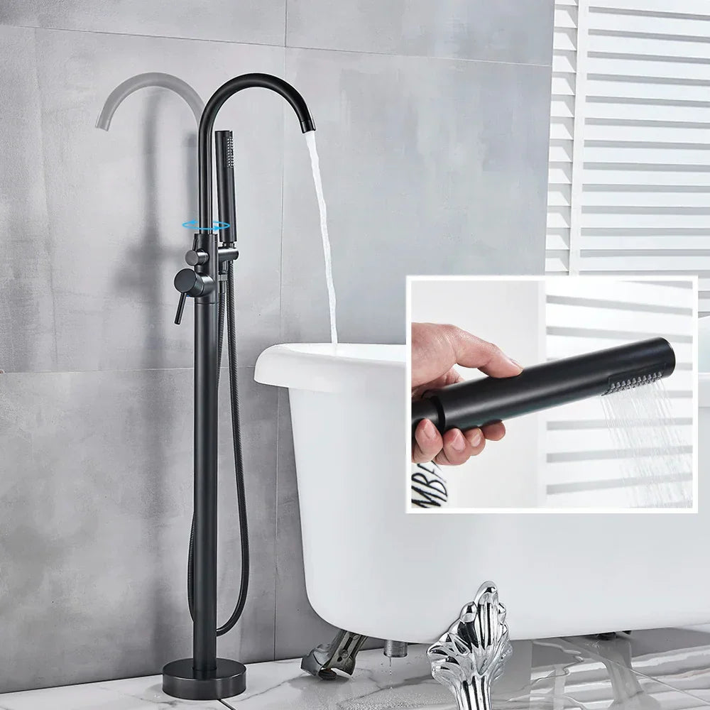 DecorBites™ Black Dual Handle Freestanding Bathtub Faucet Set Floor Standing Bath Mixer Tap