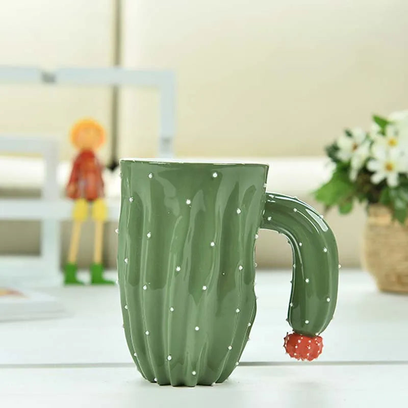 DecorBites™ 3D Cactus Style Ceramic Mug with Special Handle - Tea, Coffee, Milk Cup