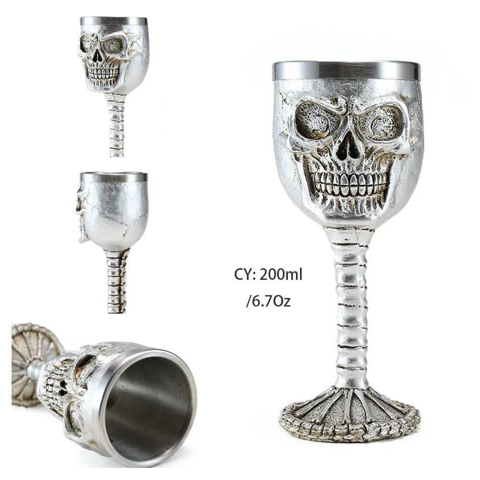 DecorBites™ Dragon Skull Goblet: Gothic Resin Stainless Steel Wine Glass for Cocktail Bar Party