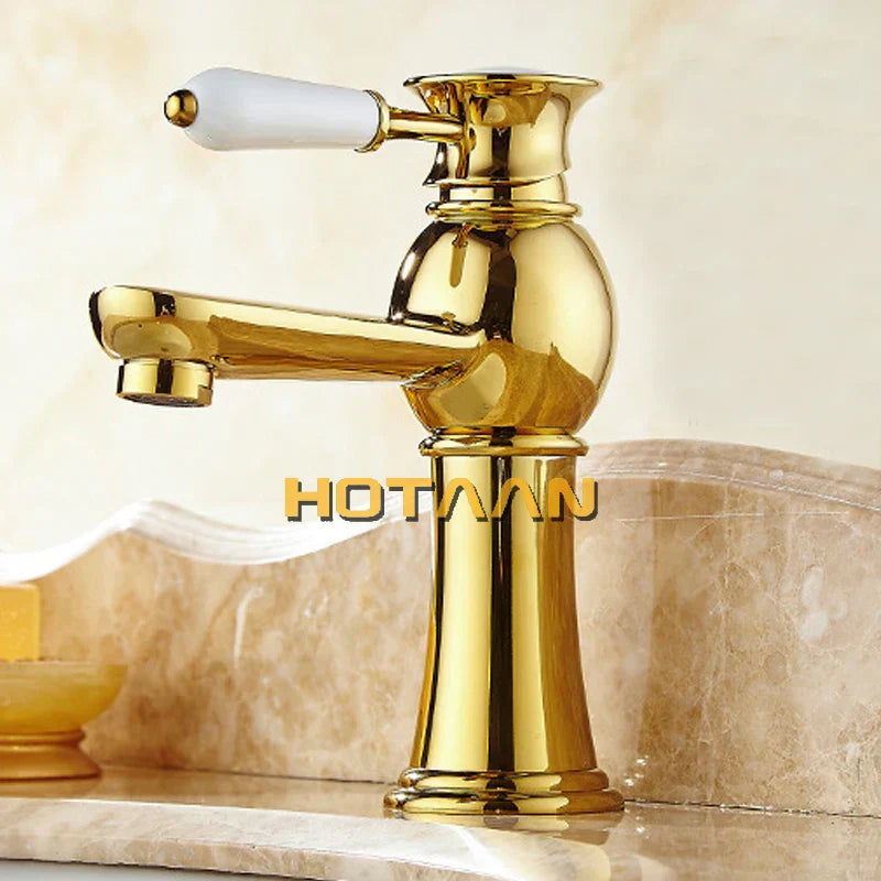 صنبور حوض DecorBites™ الذهبي مع خلاط سيراميك للحمام