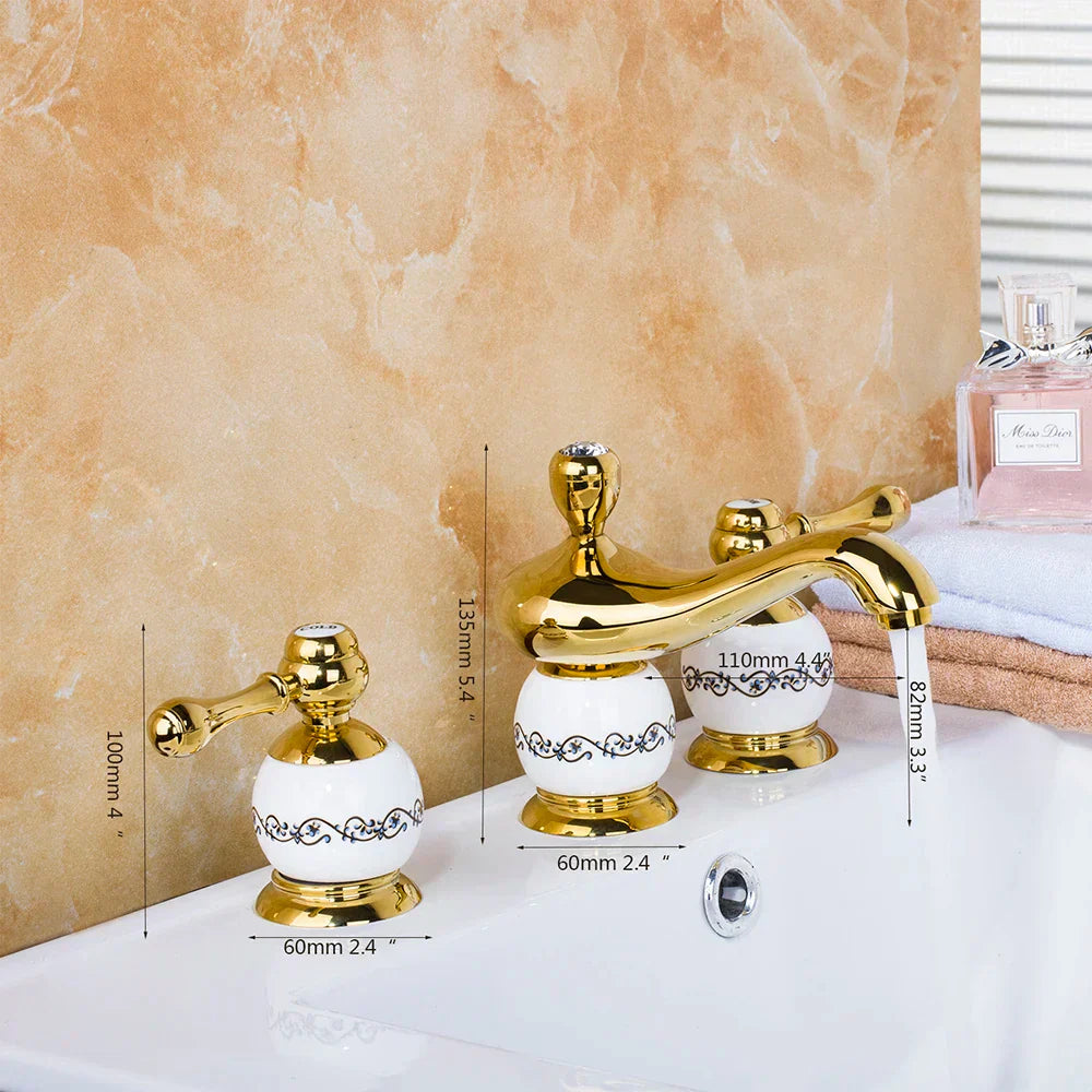 DecorBites™ Golden Plated Bathroom Faucet Set with Ceramic Cross Handles