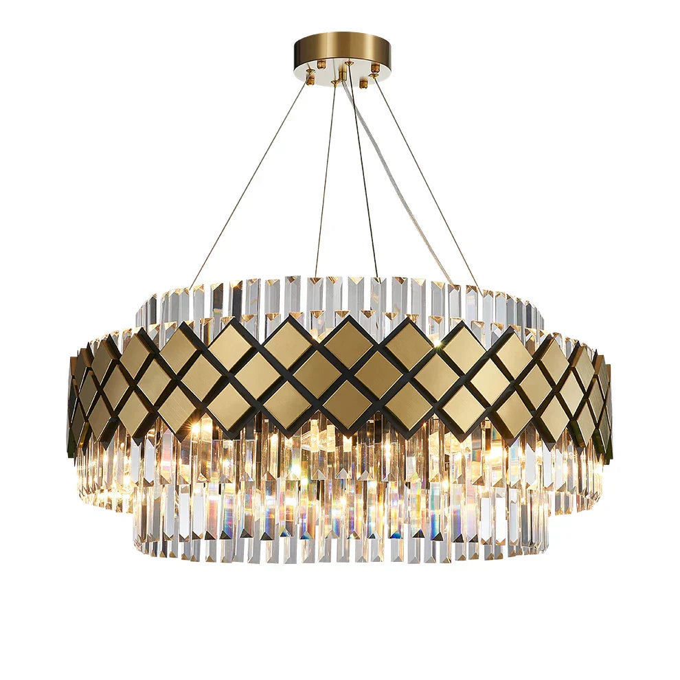 ثريا كريستال ذهبية بتقنية LED بتصميم آرت ديكو من DecorBites™ للمدخل