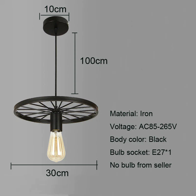 DecorBites™ Iron Wheel Chandelier | Retro Loft Industrial Pendant Light for Dining Room
