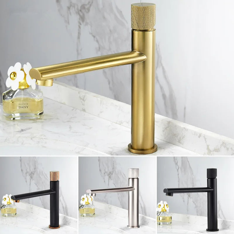 DecorBites™ Brushed Gold Brass Basin Faucet - Cold & Hot Water Mixer Tap