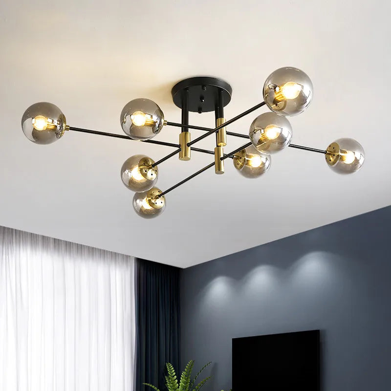 ثريا كروية دائرية LED من DecorBites™ باللونين الأسود والذهبي - إضاءة أنيقة للمنزل