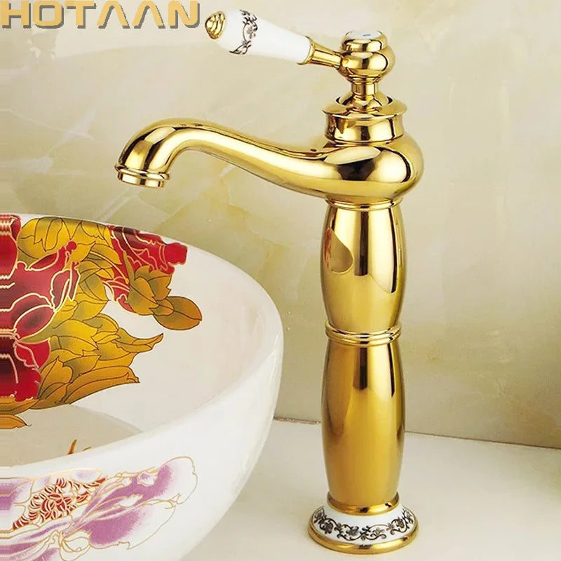 صنبور حوض DecorBites™ ذهبي اللون بمقبض واحد وصنابير سيراميك