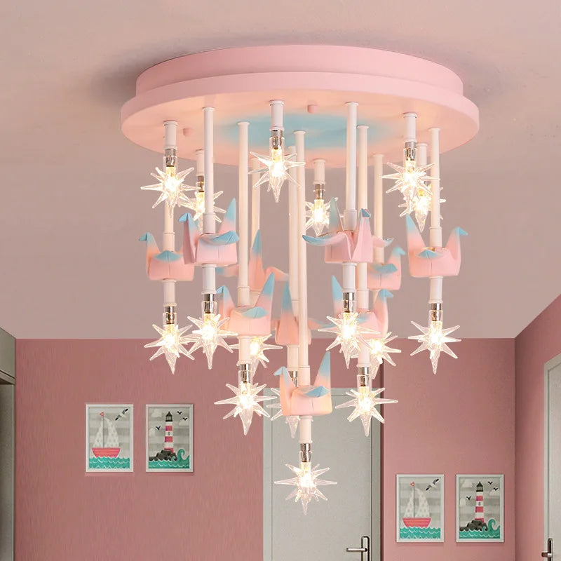 مصباح سقف بتصميم حصان ورقي من ريزن للأطفال من DecorBites™ - مصباح غرفة نوم LED أزرق وردي
