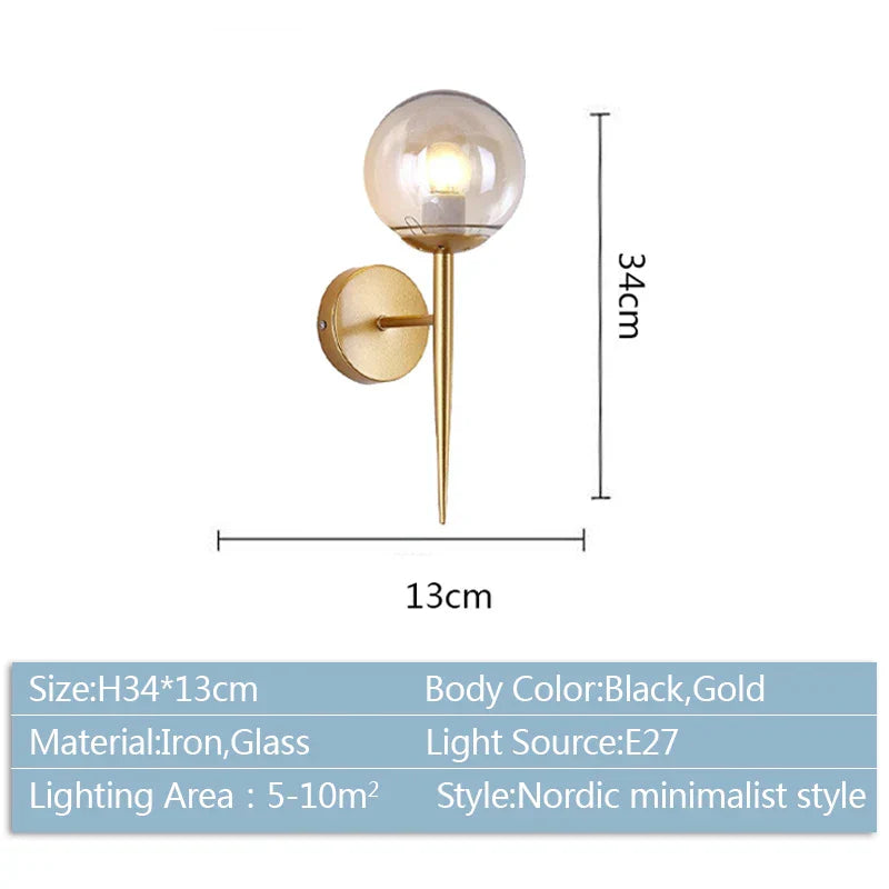 DecorBites™ Glass Ball LED Wall Lights for Bedroom Passage Corridor, E27 Sconces
