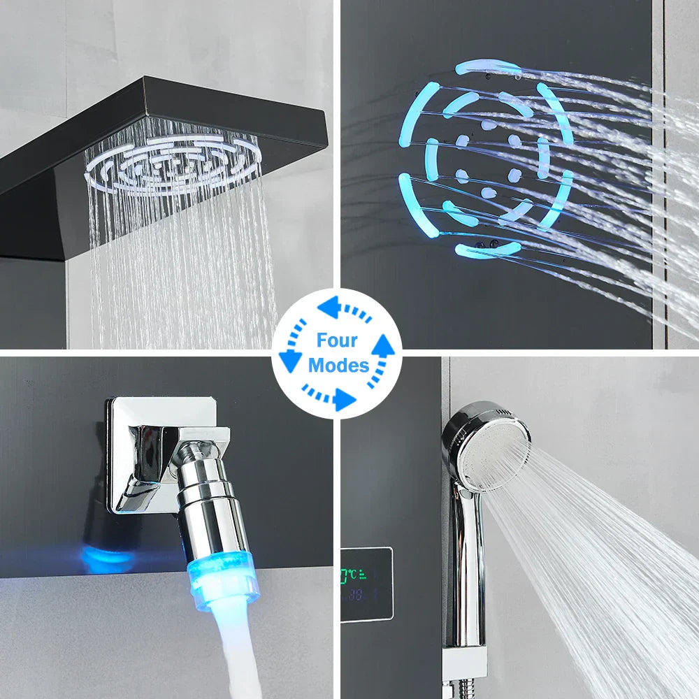 لوح دش DecorBites™ LCD أسود LED مطري مع 5 رشاشات تدليك يثبت على الحائط
