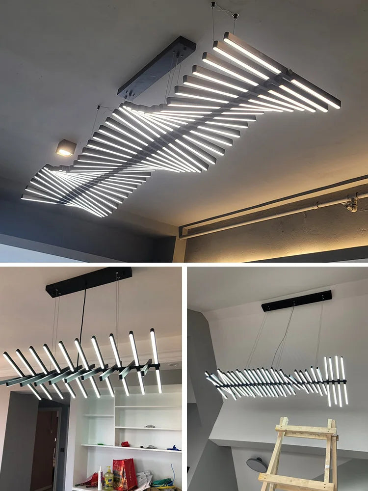 ثريا DecorBites™ Linear Fishbone: إضاءة غرفة الطعام والمكتب وغرفة المعيشة على الطراز الاسكندنافي البسيط