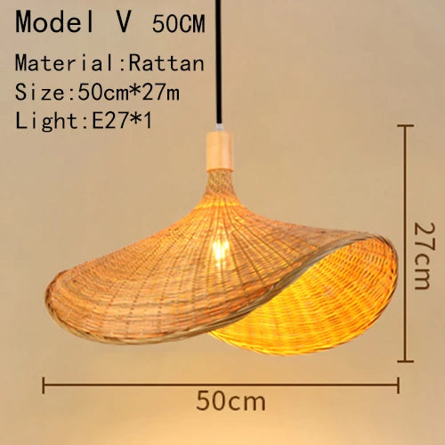 Handwoven Rattan Bamboo Pendant Light in Black