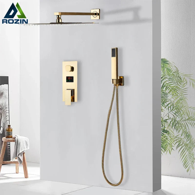 نظام دش Gold Digital Display من DecorBites™ مع صنبور حوض الاستحمام