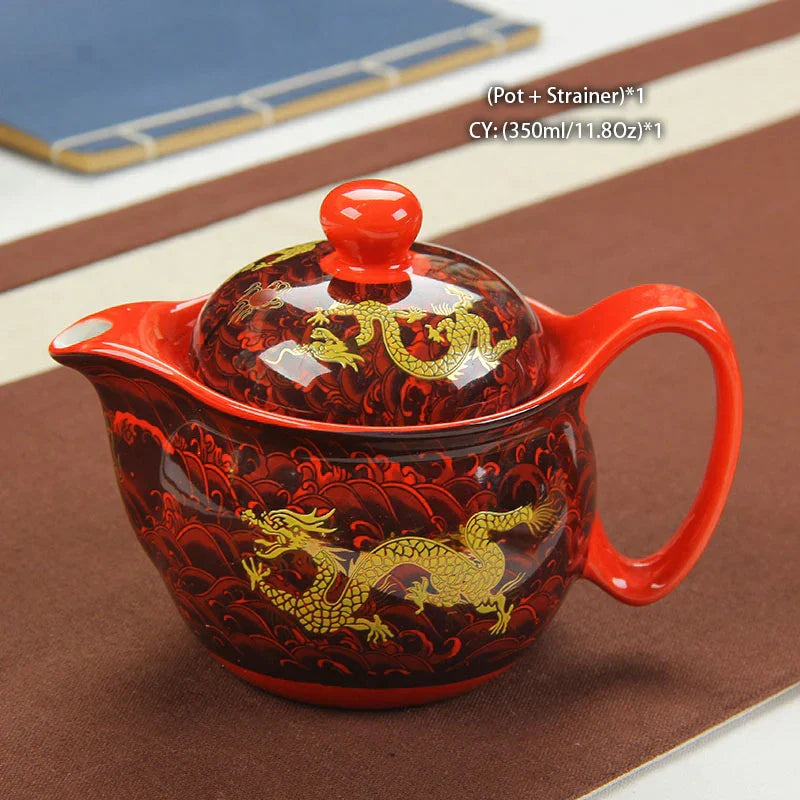 DecorBites™ Dragon Teapot Tea Set, Porcelain Kung Fu Teaware for Puer Oolong Ceremony