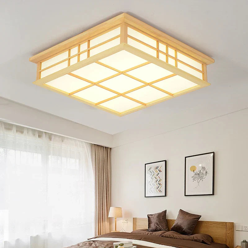 DecorBites™ مصباح سقف ياباني خشبي بتصميم تاتامي، إضاءة LED لغرف الطعام والنوم والدراسة