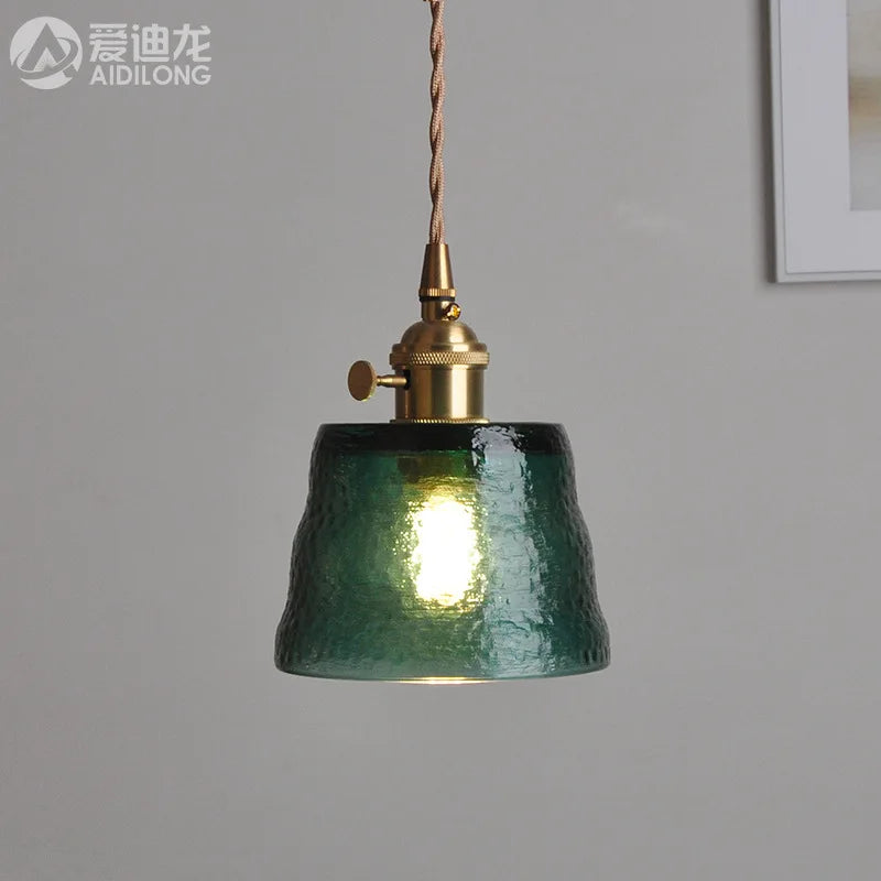 مصباح قلادة LED زجاجي أخضر من DecorBites™ - مصباح معلق نحاسي بتصميم نورديك ياباني